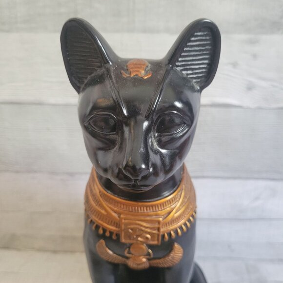 Egyptian Bastet Cat Goddess Statue - Black & Gold Resin Figurine - Picture 9 of 11